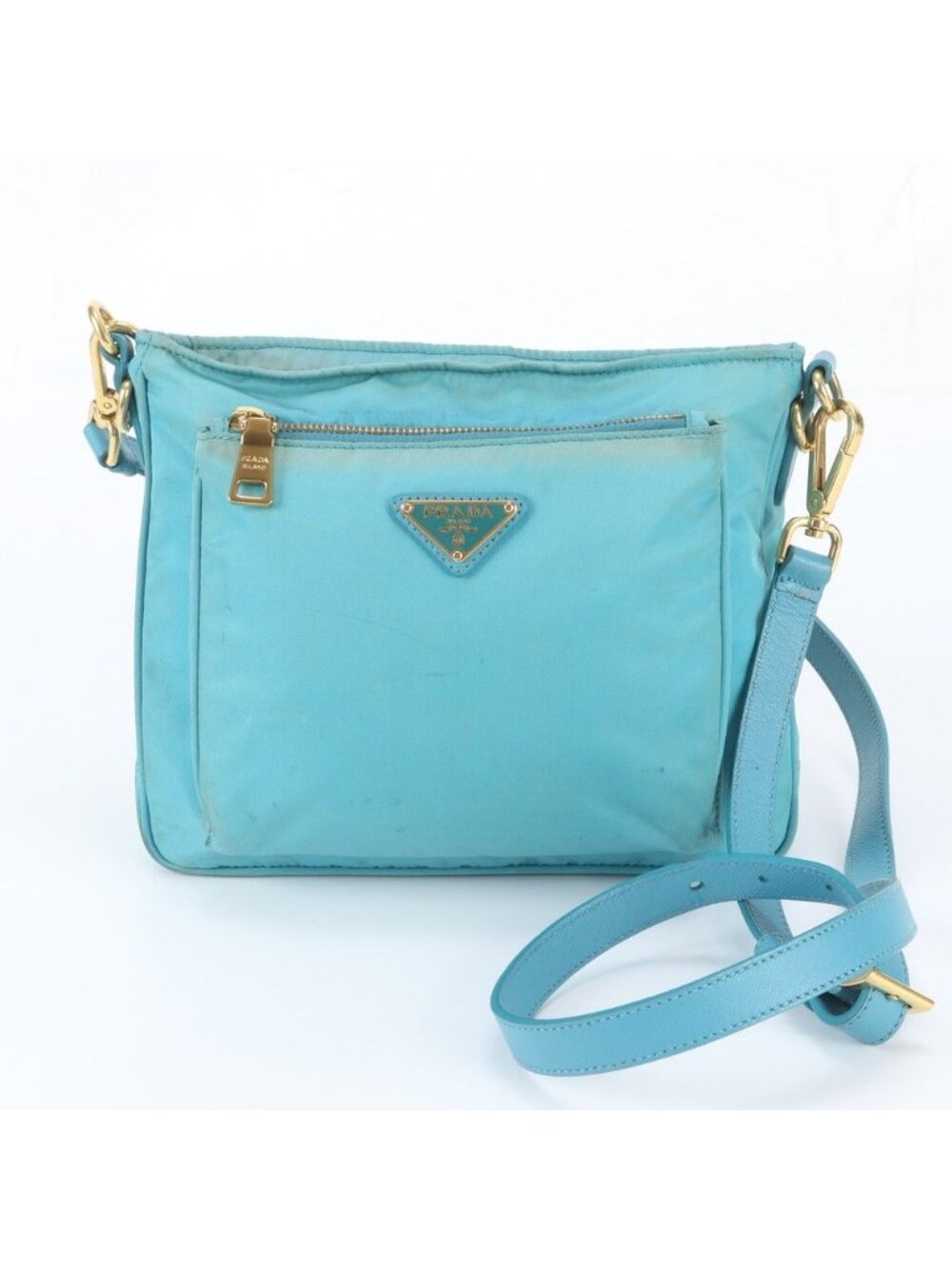 Prada Tessuto Nylon Triangle Logo Leather Shoulder Bag